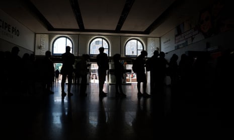 Commuters wait at a Madrid subway station during the blackout in Spain and Portugal